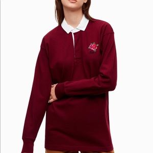 Aritzia TNA Covenham Embroidered Rose Rugby Shirt Size XS Sporty Academia Preppy